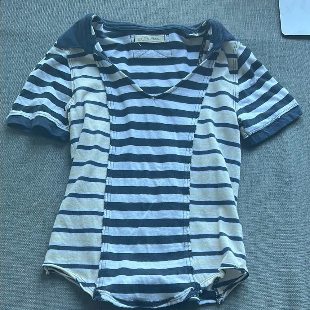 We The Free Blue and White Striped Short Sleeve Tee